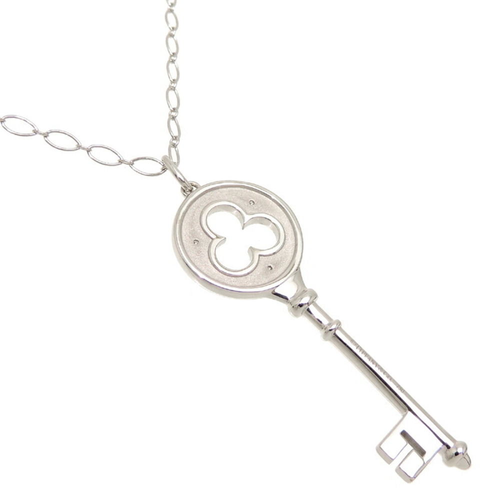 TIFFANY 750WG Clover Key Diamond Ladies Necklace 750 White Gold - Picture 2 of 8